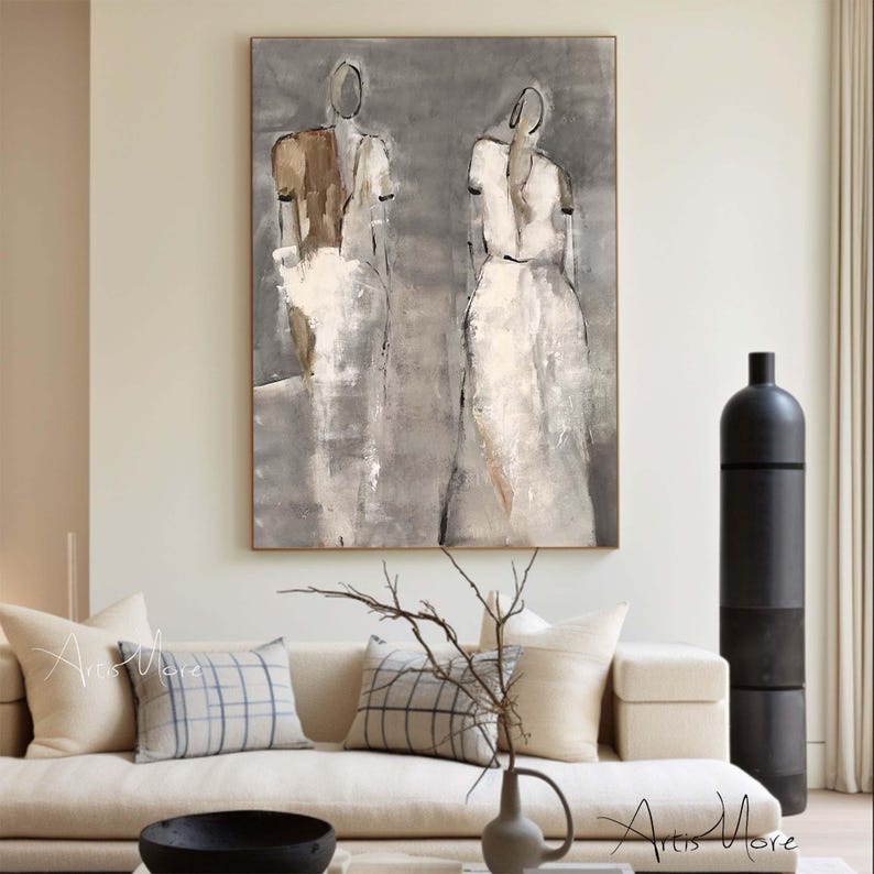Wabi Sabi Women Figure Painting Large Beige Abstract Figurative Canvas ...