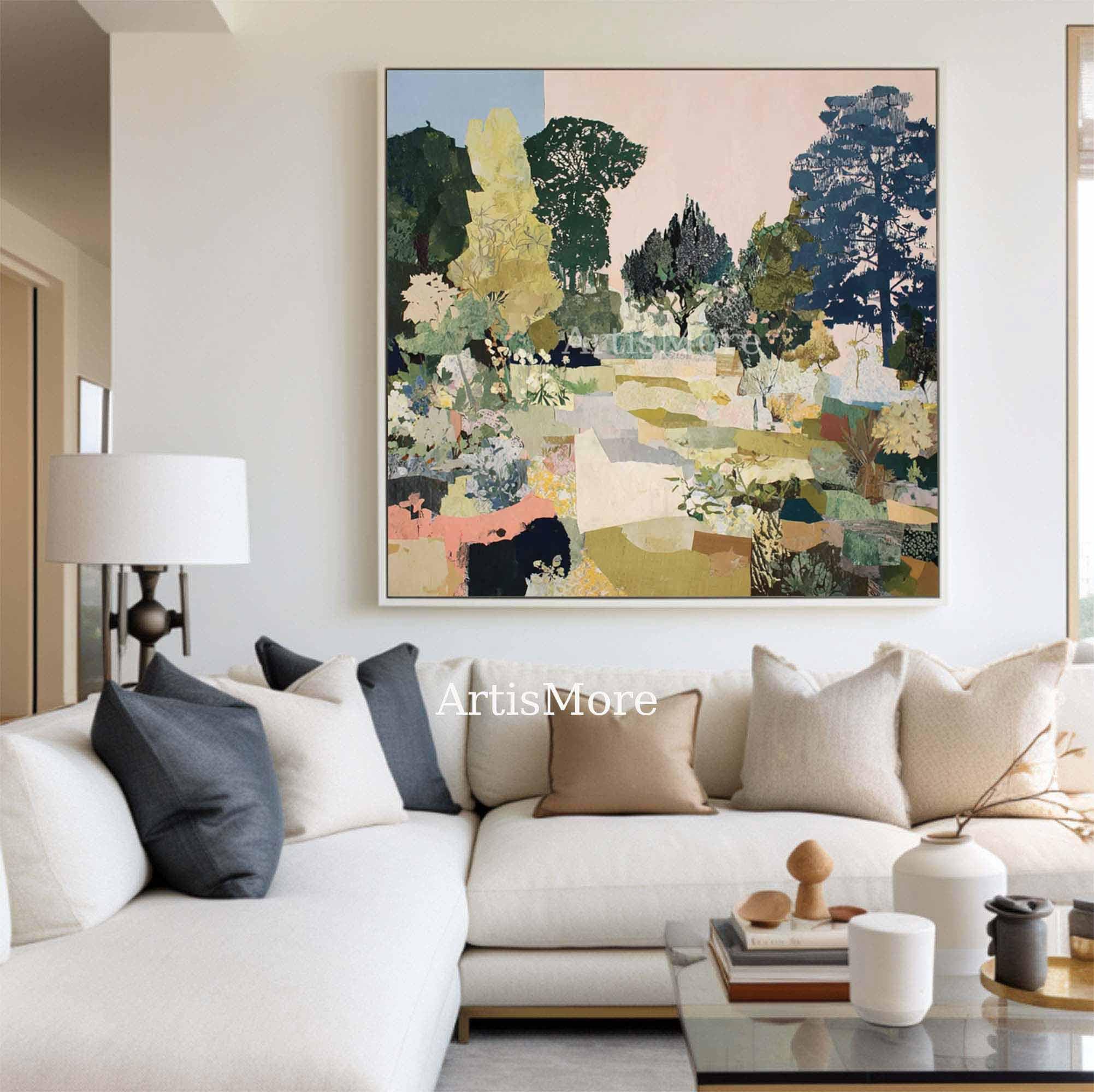 Original Abstract Woodland Landscape Oil Painting Soft Green Modern ...