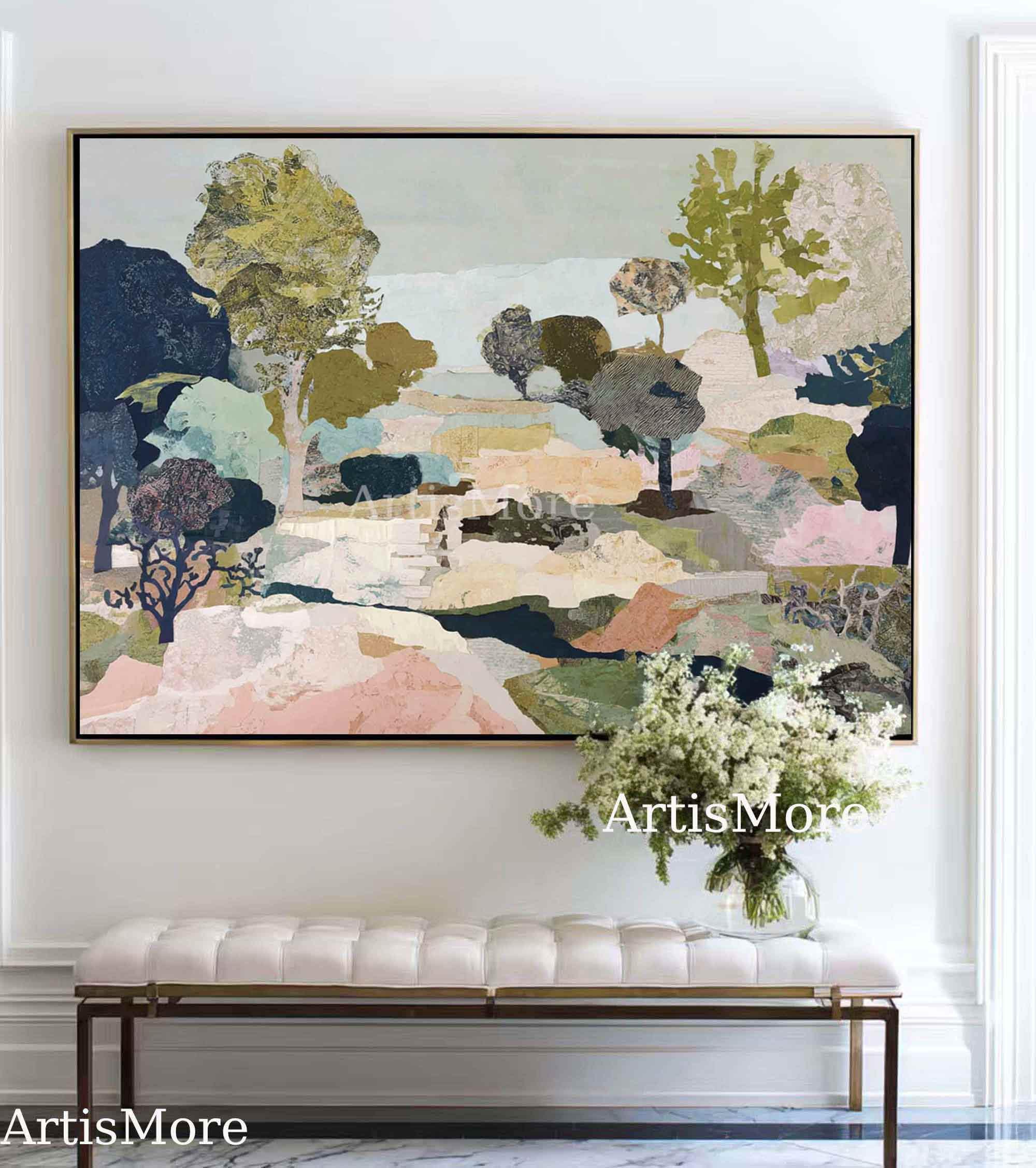 Country Abstract Original Abstract Countryside Landscape Oil Canvas Soft Green Pastoral ...