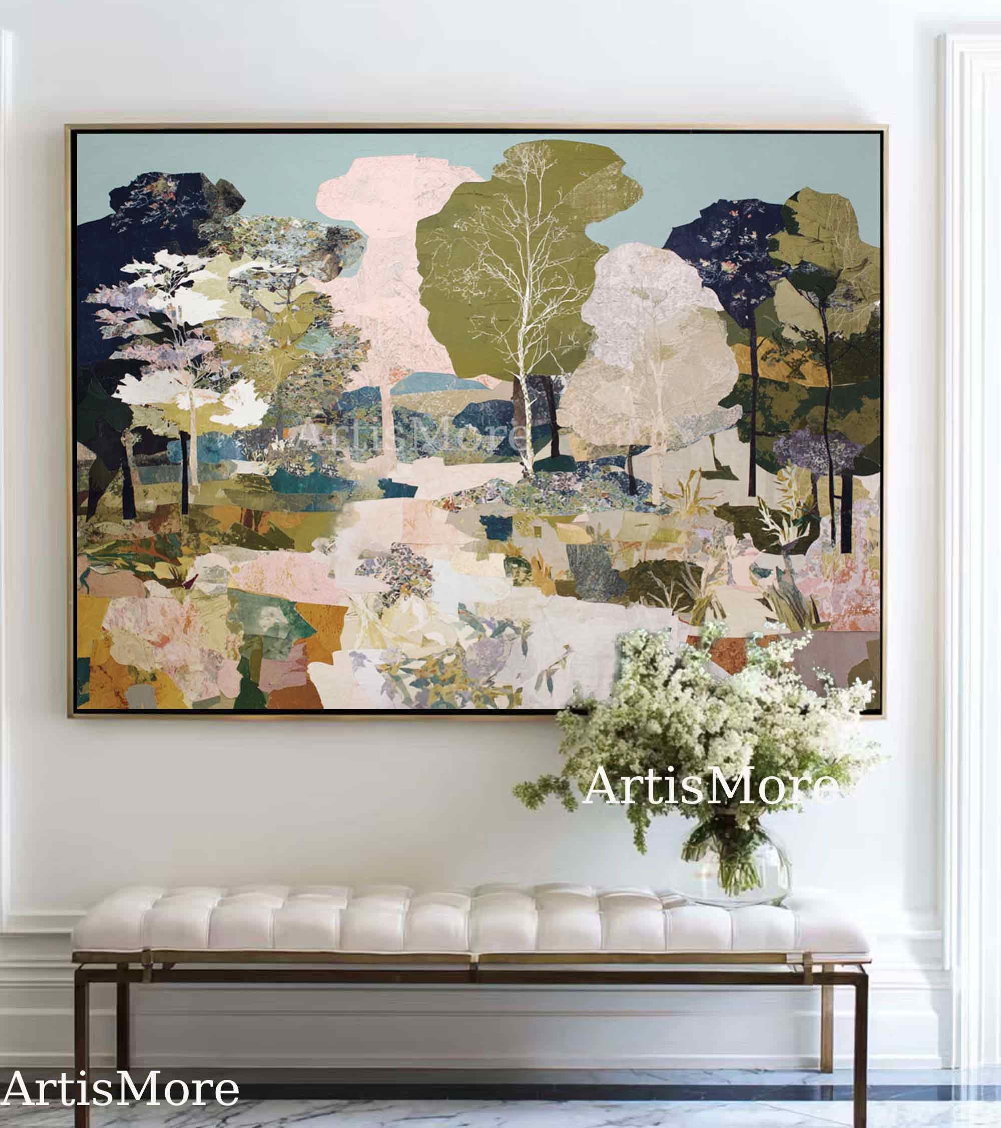 Large Abstract Landscape Oil Painting Modern Nature Wall Art Colorful ...