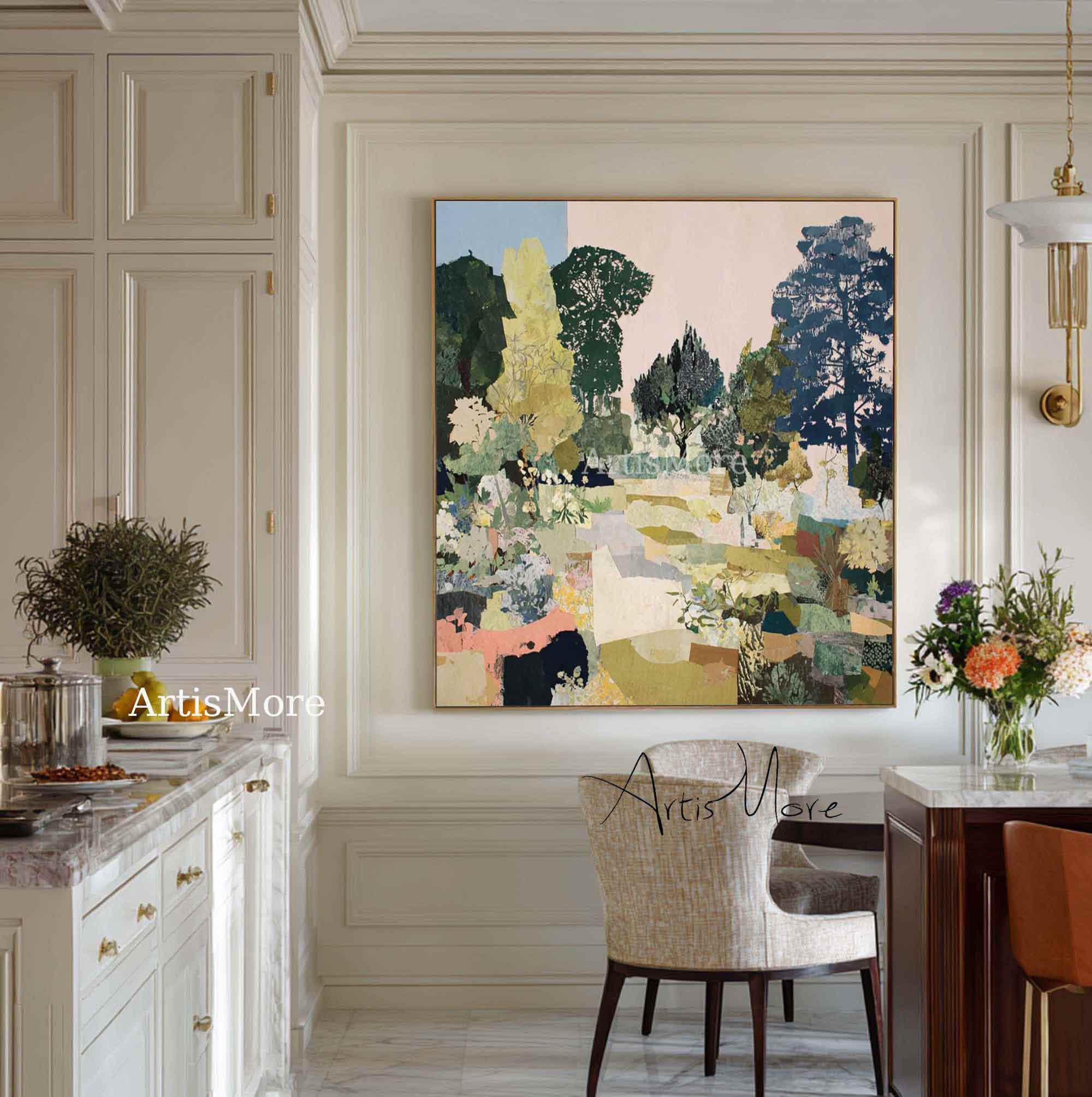 Original Abstract Woodland Landscape Oil Painting Soft Green Modern ...