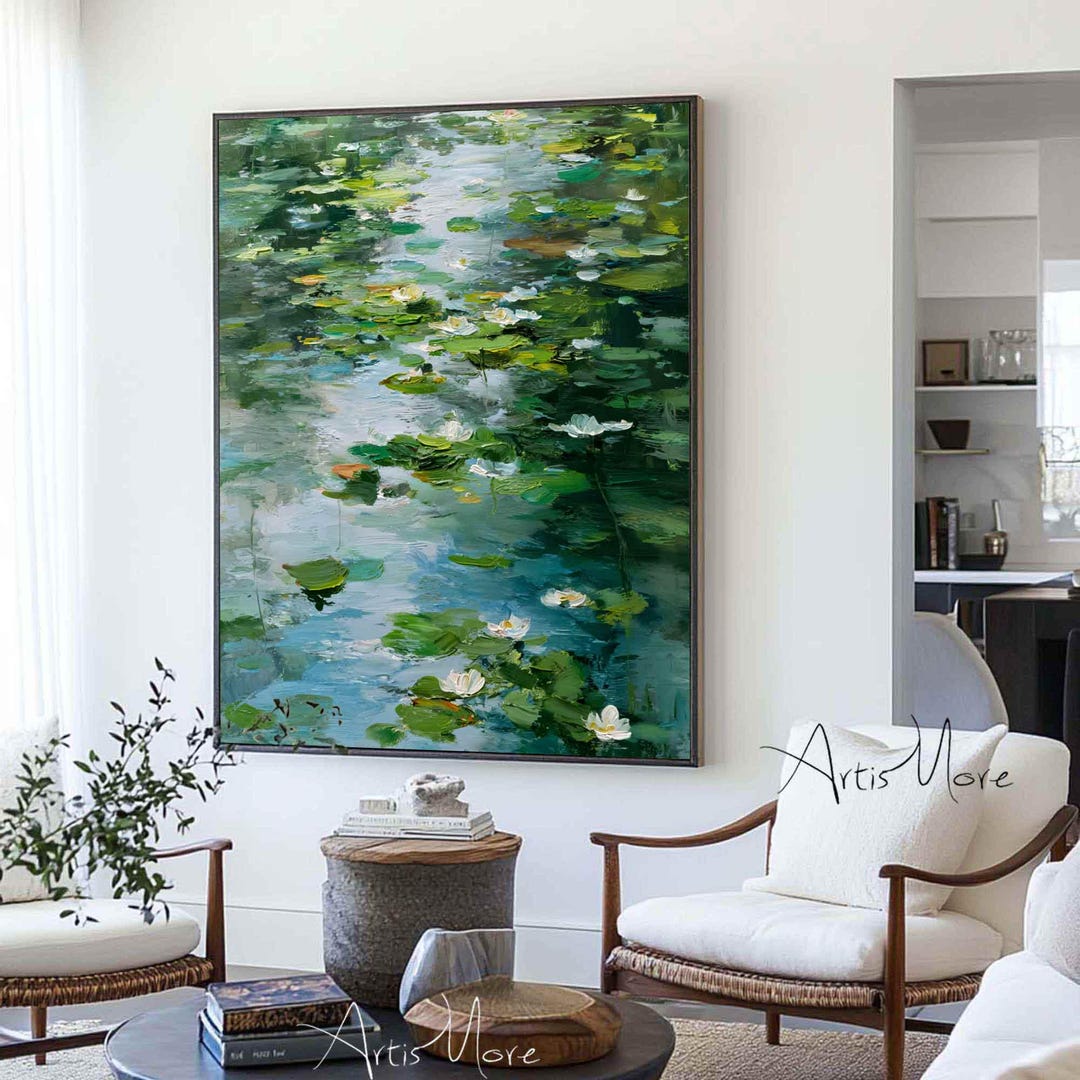 Abstract Water Lily Oil Painting Impressionist Pond Wall Art Large ...