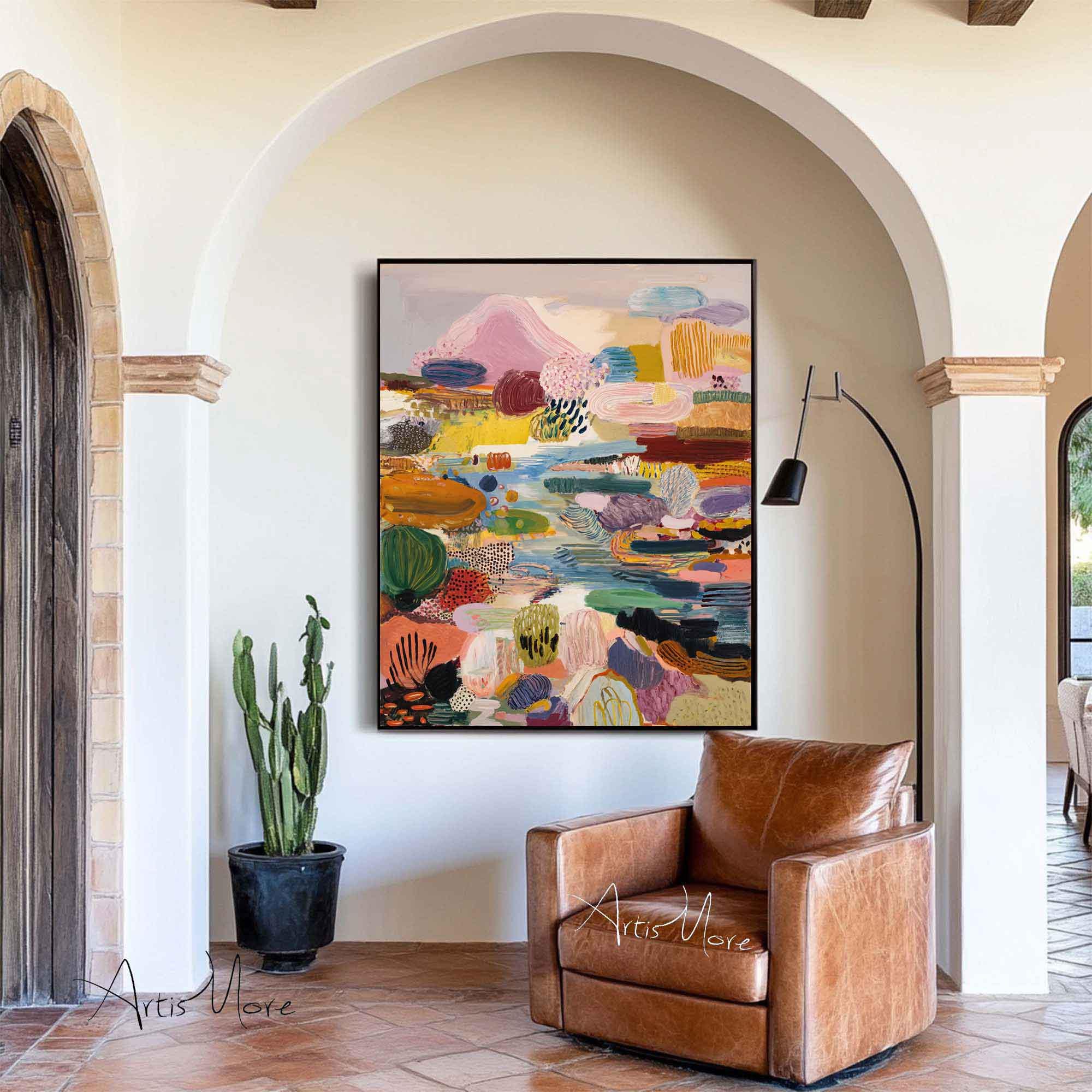 Colorful Abstract Landscape Painting Modern Textured Wall Art Vibrant ...