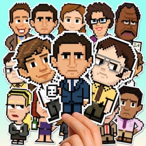 Autocollants Vinyle The Office – Lot de Stickers Pixel Art Drôles pour Fan de la Série (À l’unité ou en Pack) + Sticker Mystère Bonus Offert