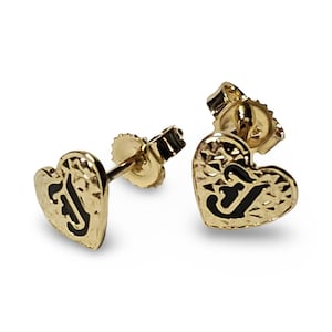 Hawaiian Heart Initial Earrings: Diamond Cut, Made in Hawaii