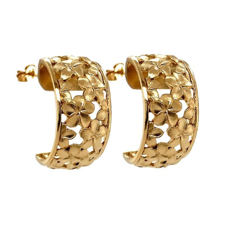 Hawaiian Plumeria Earrings Made in Hawaii Flower Blossom Earrings Hawaiian Heirloom Jewelry 14K