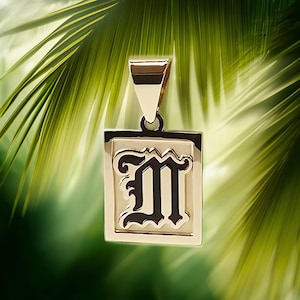 Hawaiian Initial Pendant: Made in Hawaii, Black Enamel Initial, 14K Gold Glaze Silver