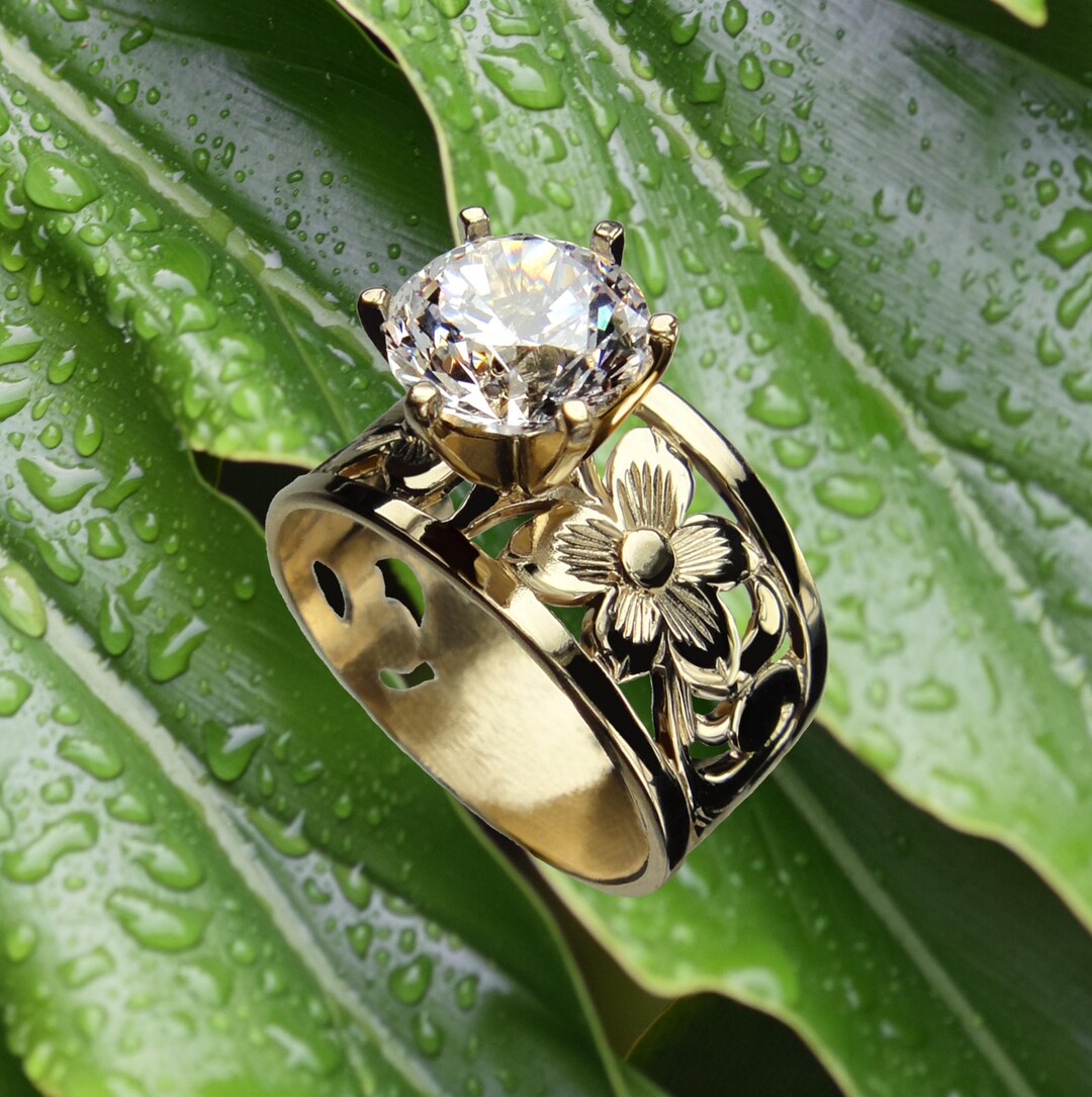 海外ブランド  15mm Hawaiian Floral | Hawaii in Made | Ring CZ Engraved シルバー