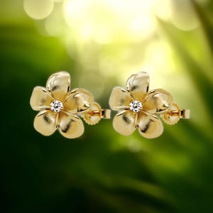Hawaiian Flower Earrings | Made in Hawaii | Plumeria Flower Jewelry | Hawaiian Heirloom Jewelry | 14K Gold Glaze Silver