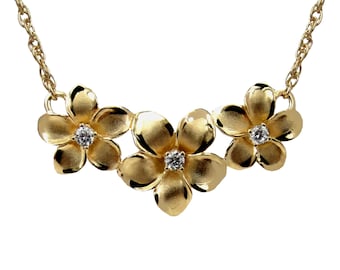 14K Massiv Dreifarbig Gold Wendbar Hawaiiische Plumeria Blumenschieber 385078895352