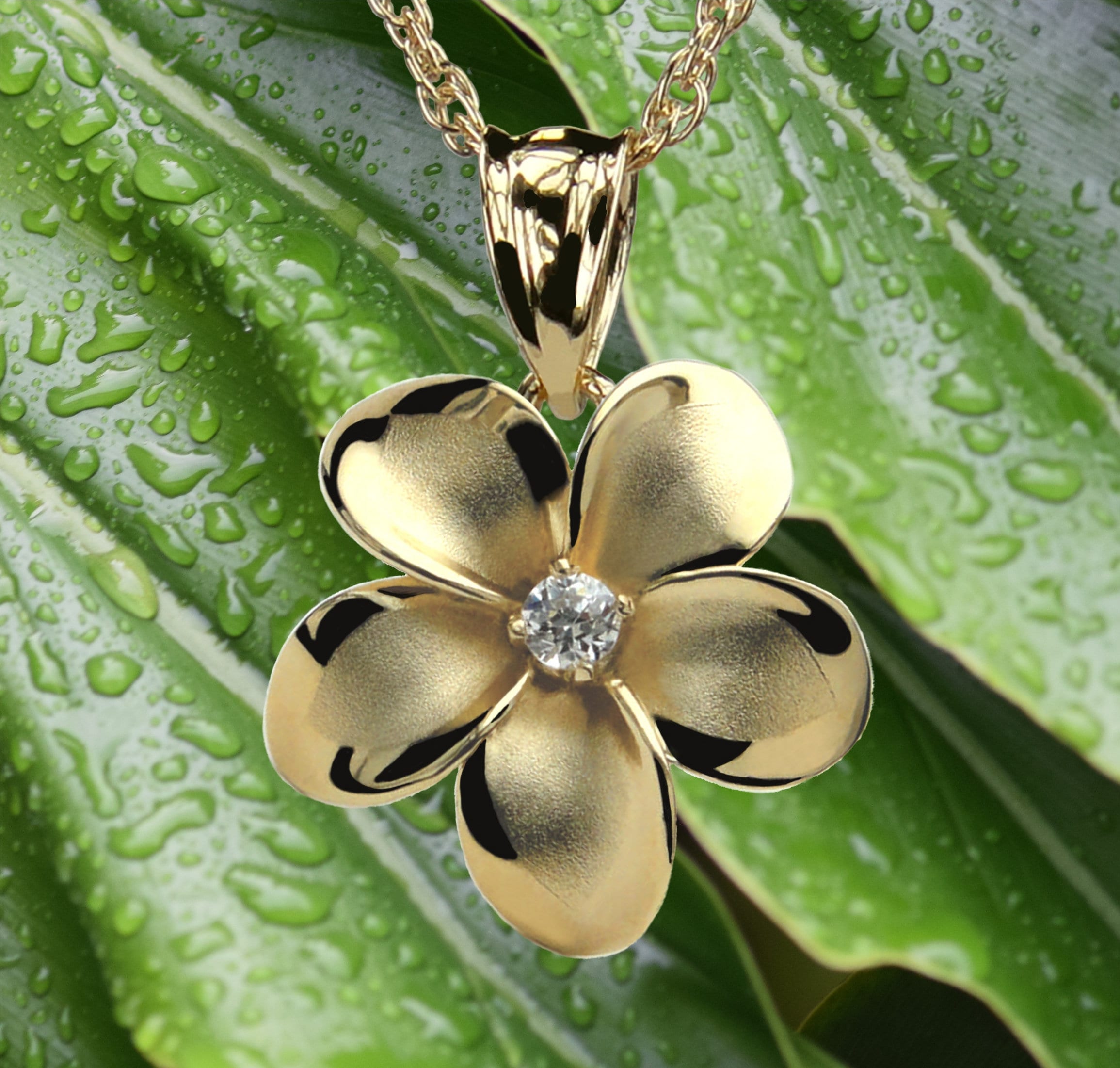 Gold 2024 plumeria pendant