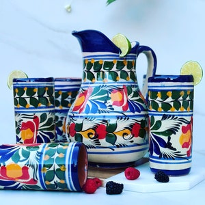 Farmhouse Home Decor, Handmade Pitcher Set for Entertaining, Farmhouse Decor Home Sweet Home, Cocktail Cups for Margaritas, Wine, Mojitos