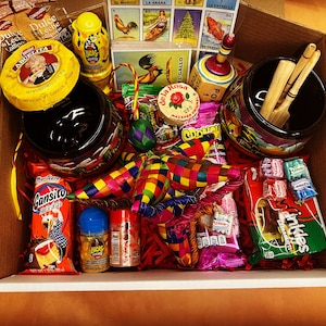 Mexican Candy Party Box, Game Night Gift Box Set, Mexican snack pack, Loteria, Toma Todo Game Gift Pack.