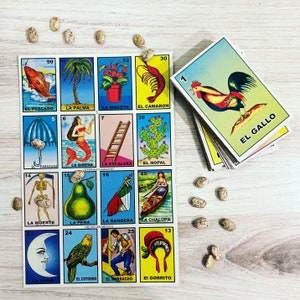 Loteria Mexicana, Mexican Bingo Game, Loteria Game set with 10 Game Cards and Full Deck of Playing Cards, Road Trip Games