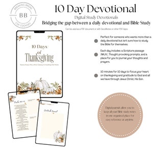 May include: A digital devotional for Thanksgiving with a 10-day study plan. The cover features a white pumpkin with fall leaves and the text "10 Days of Thanksgiving".