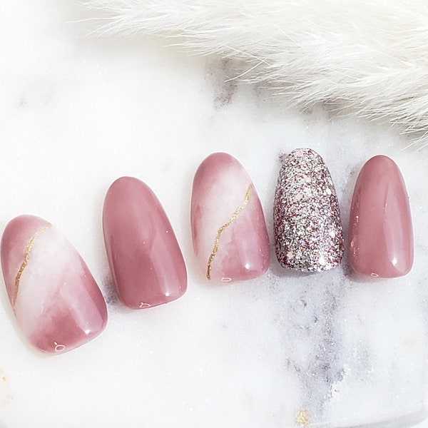 Candy Pink x Marble Press On Nails | Apres Gel-X | Glitter | Elegant Nails