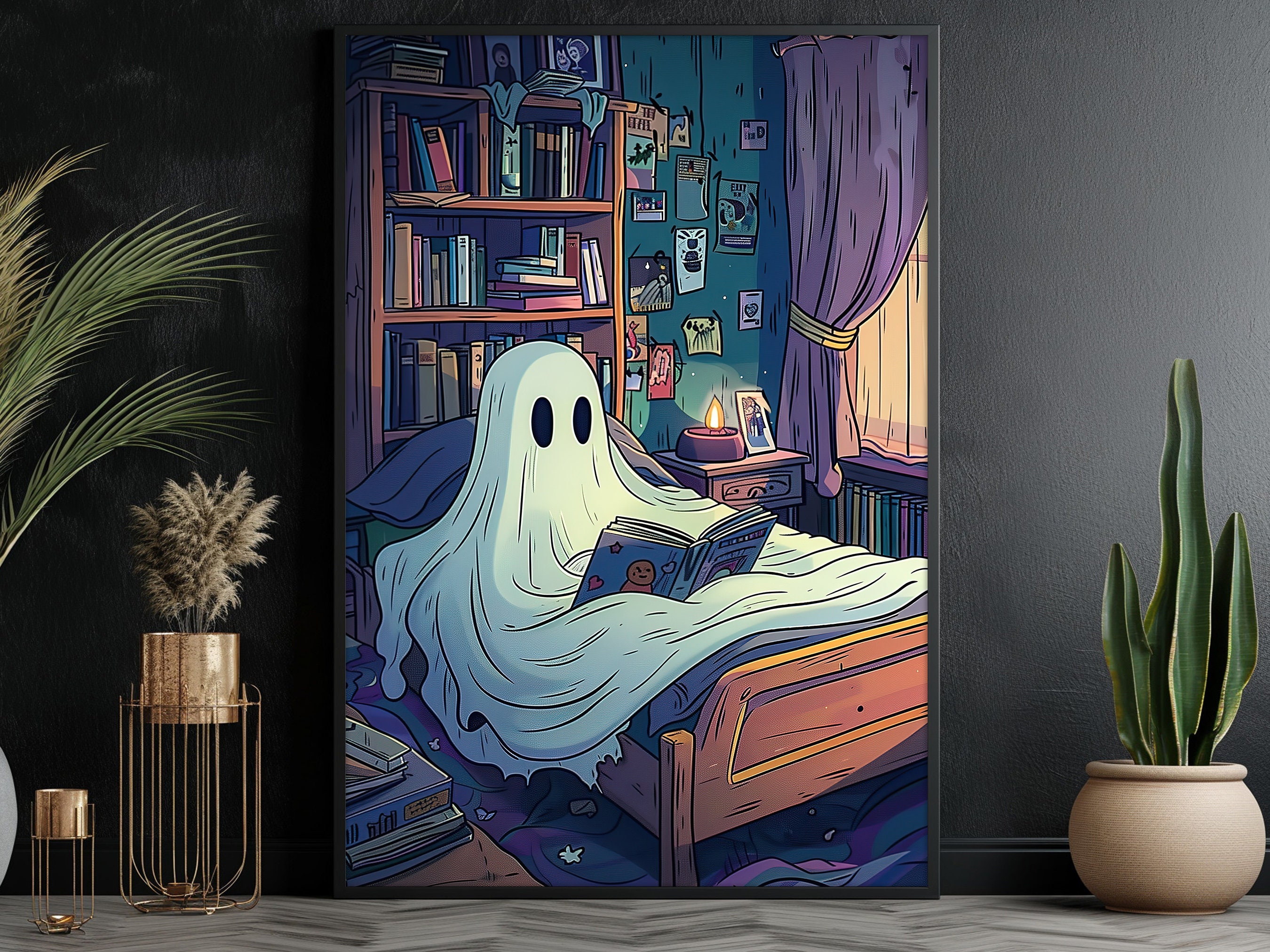 Cute Ghost Reading Book Canvas Print, Halloween Wall Art - Etsy