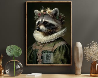 Renaissance Raccoon Canvas Print: Vintage Animal Wall Art