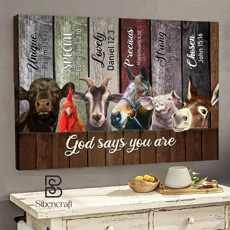 Vintage Farmhouse Canvas Wall Art Print, Farm Animals Poster Art Decor