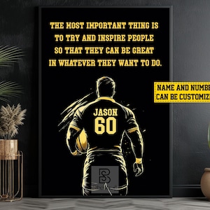 Personalized Football Canvas Print: Motivational Quote, Custom Name/Number