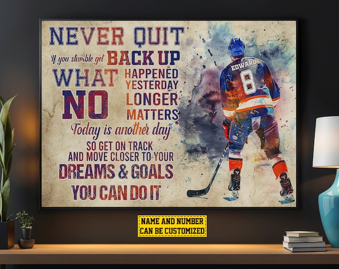 Vintage Hockey Life Lessons Personalized Canvas Print, Hockey Poster Print, Hockey Gift For Boy Man