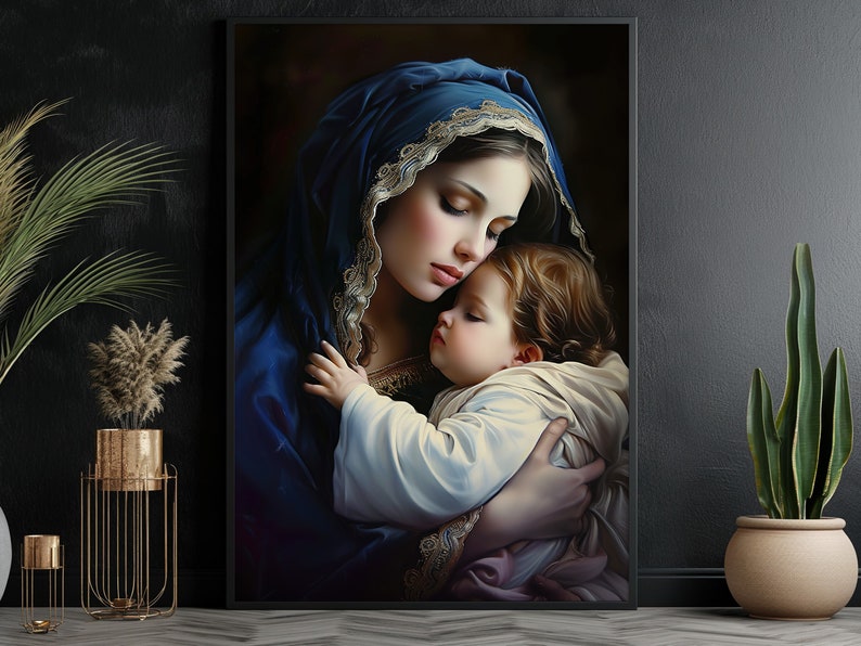 Virgin Mary and Baby Jesus Print: Catholic Canvas Wall Art - Etsy