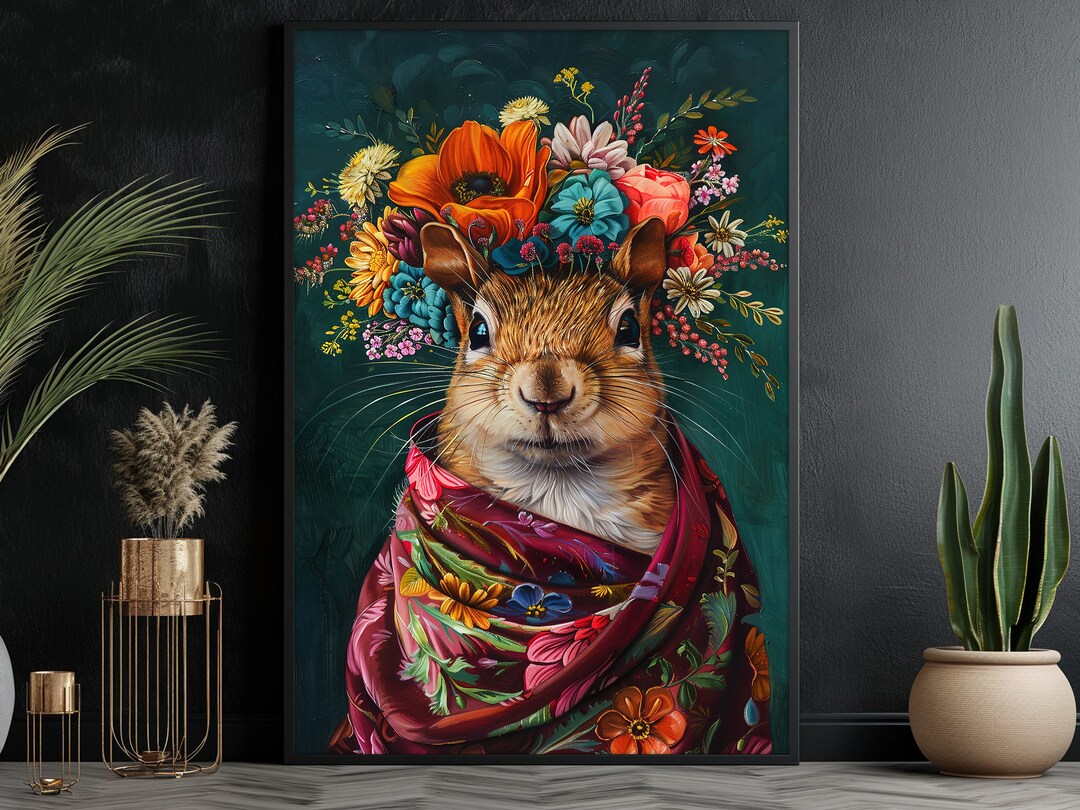 Squirrel Canvas Print: Floral Crown, Animal Wall Art - Etsy