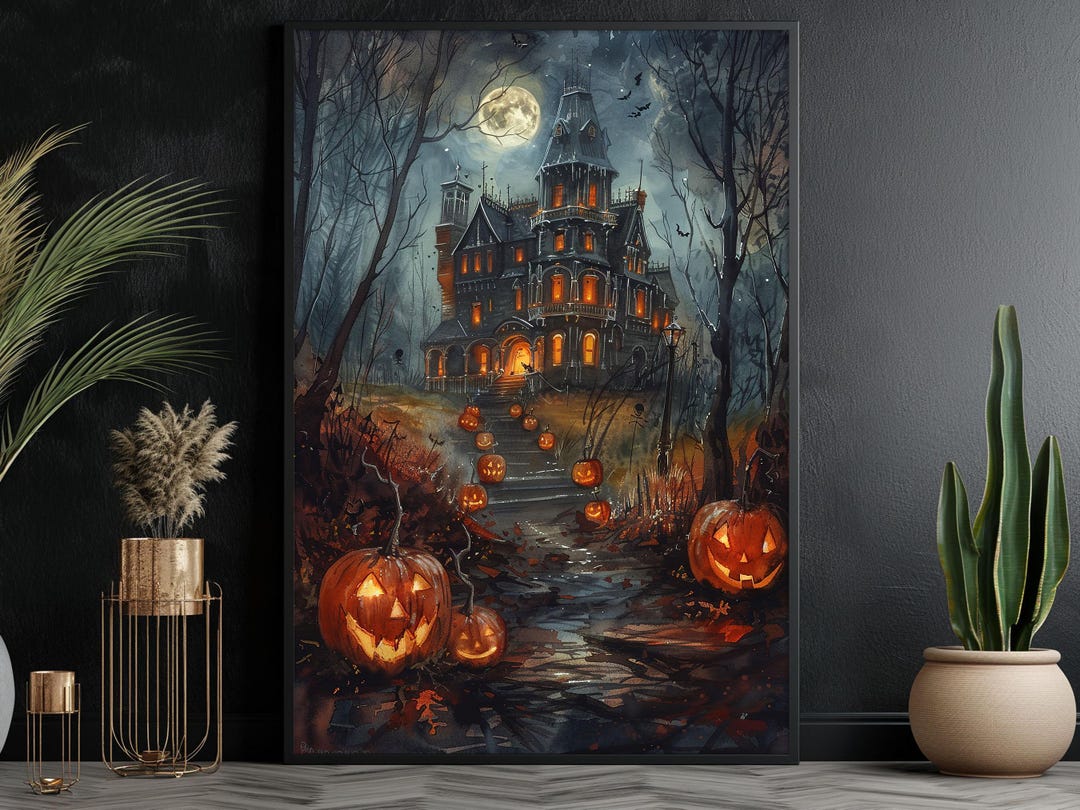Spooky Halloween Castle Canvas Print: Haunted House Wall Art - Etsy