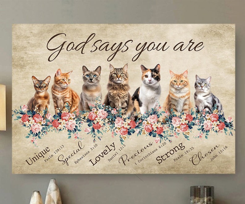 Cat Scriptures Vintage Cat Canvas: 'god Says You Are' - Cat Lover Wall Art - Etsy