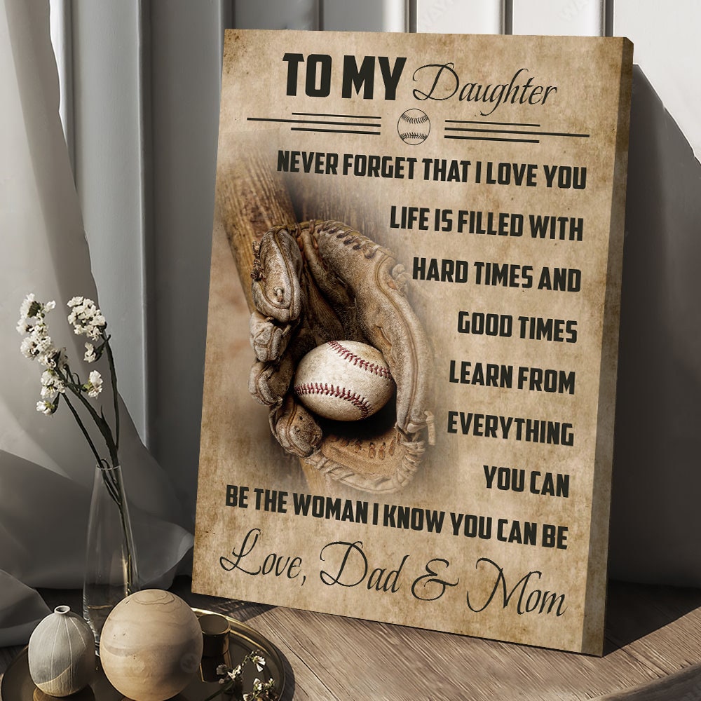 To My Daughter Baseball Gift Canvas Wall Art From Dad Mom