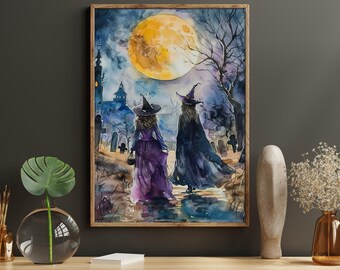 Witch Print: Cemetery Cottagecore Halloween Wall Art