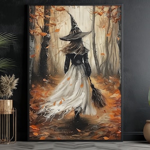 Autumn Witch Canvas Print: Halloween Forest Art