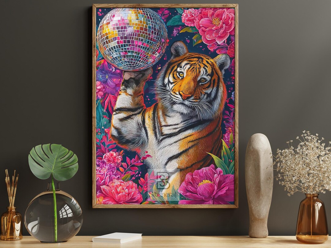 Disco Tiger Canvas Print, Funky Jungle Vibe Poster Print, Wild Party ...