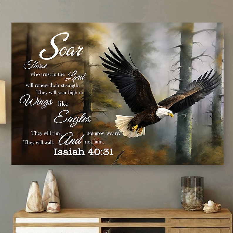 Bible Verse Art Canvas Wall Hanging, Bible Verse Art Print, Bible Verse Poster Print, Eagle Canvas Poster, image 1