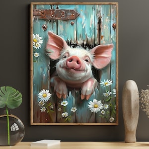 Funny Pig Canvas Print: Farm Animal Oil Painting Poster