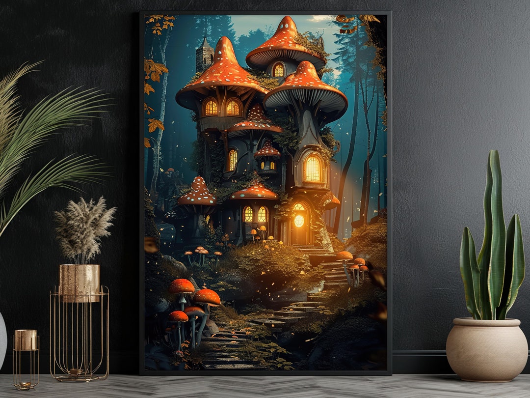Magical Mushroom House Canvas Print: Enchanted Forest Wall Art - Etsy