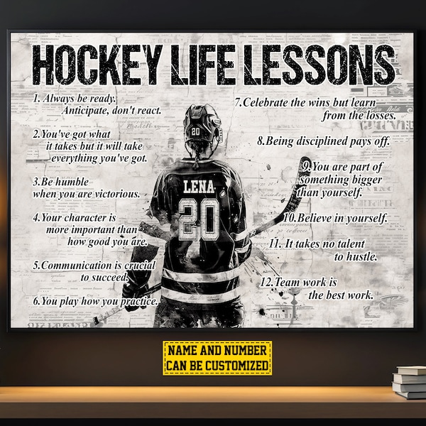 Hockey Life Lessons Personalized Girl Canvas Print, Hockey Poster Print, Hockey Gift