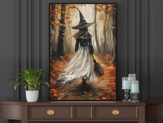 Autumn Witch Canvas Print: Halloween Forest Art - Etsy