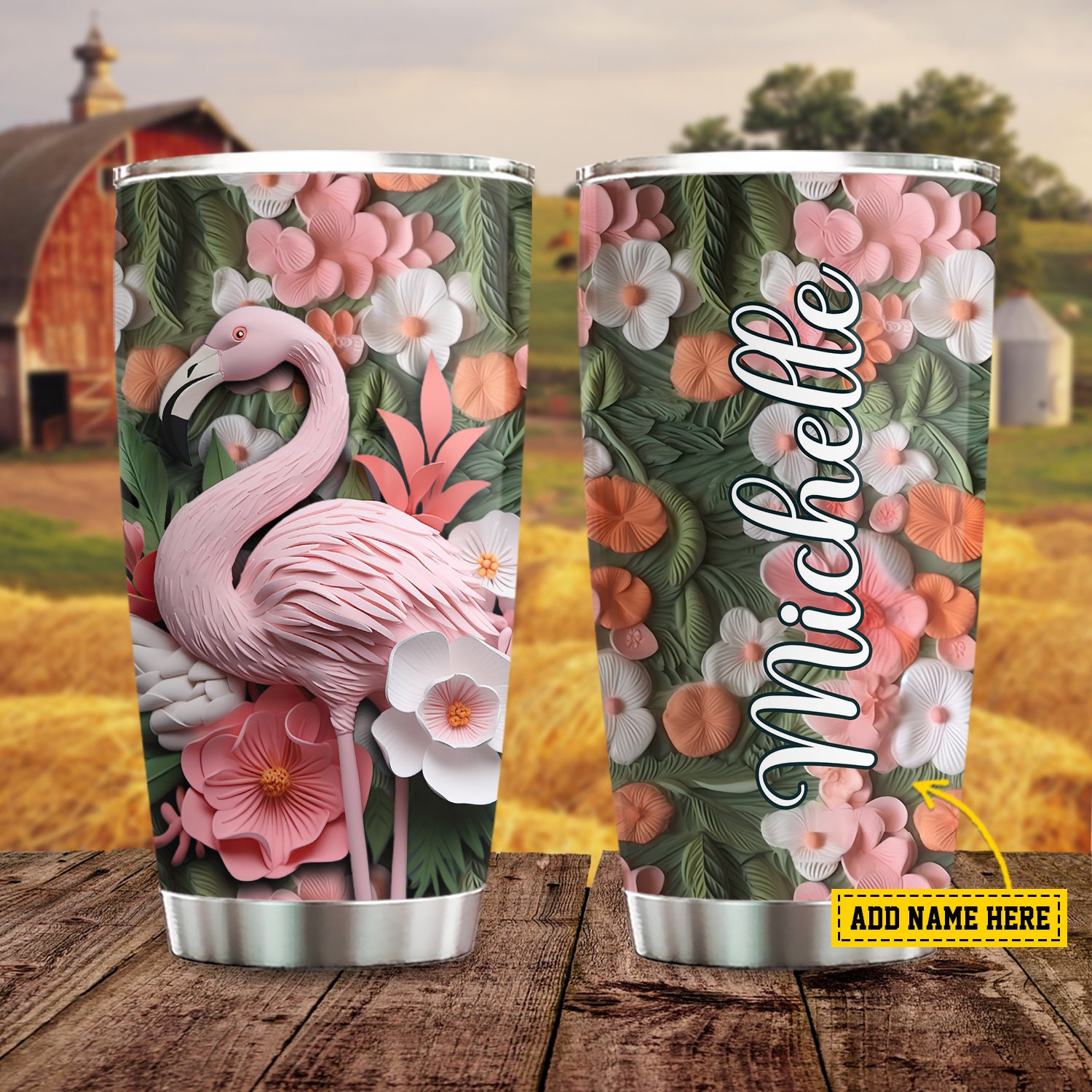 Personalized Flamingo Tumbler: Floral Paradise 20oz Cup