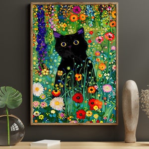 Matisse Black Cat In Flowers Garden Painting, Vintage Cat Print, Cat Canvas Print, Animal Poster Print, Animal Wall Art, Cat Lover's Gift