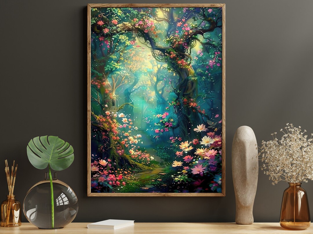 Magical Forest Canvas Print: Enchanted Floral Landscape Wall Art - Etsy