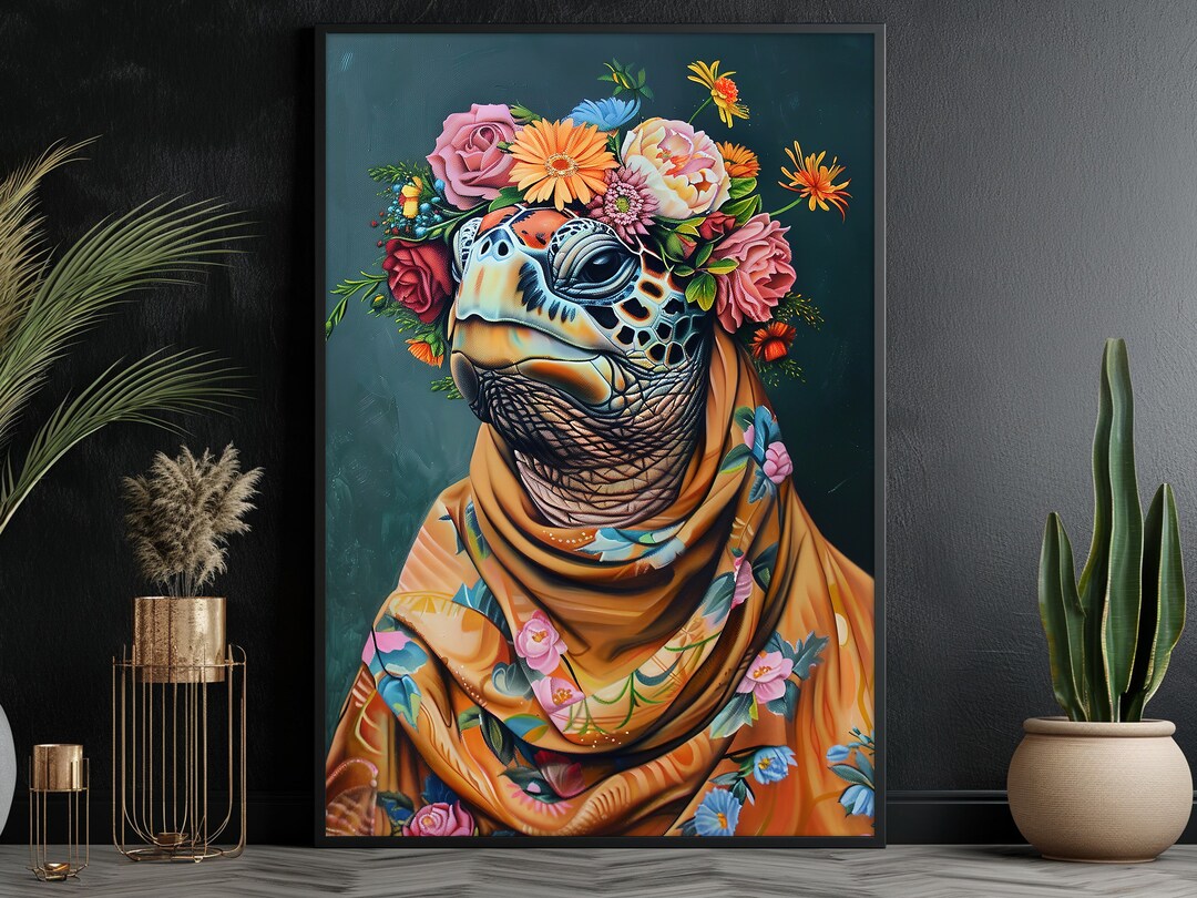 Floral Turtle Canvas Print: Animal Wall Art - Etsy