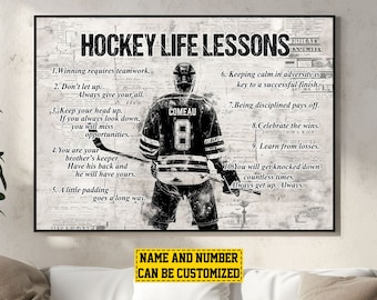 Hockey Life Lessons Personalized Canvas Print, Hockey Poster Print, Hockey Gift For Boy Man