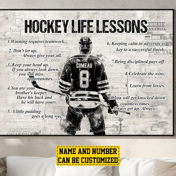 Hockey Life Lessons Personalized Canvas Print, Hockey Poster Print, Hockey Gift For Boy Man