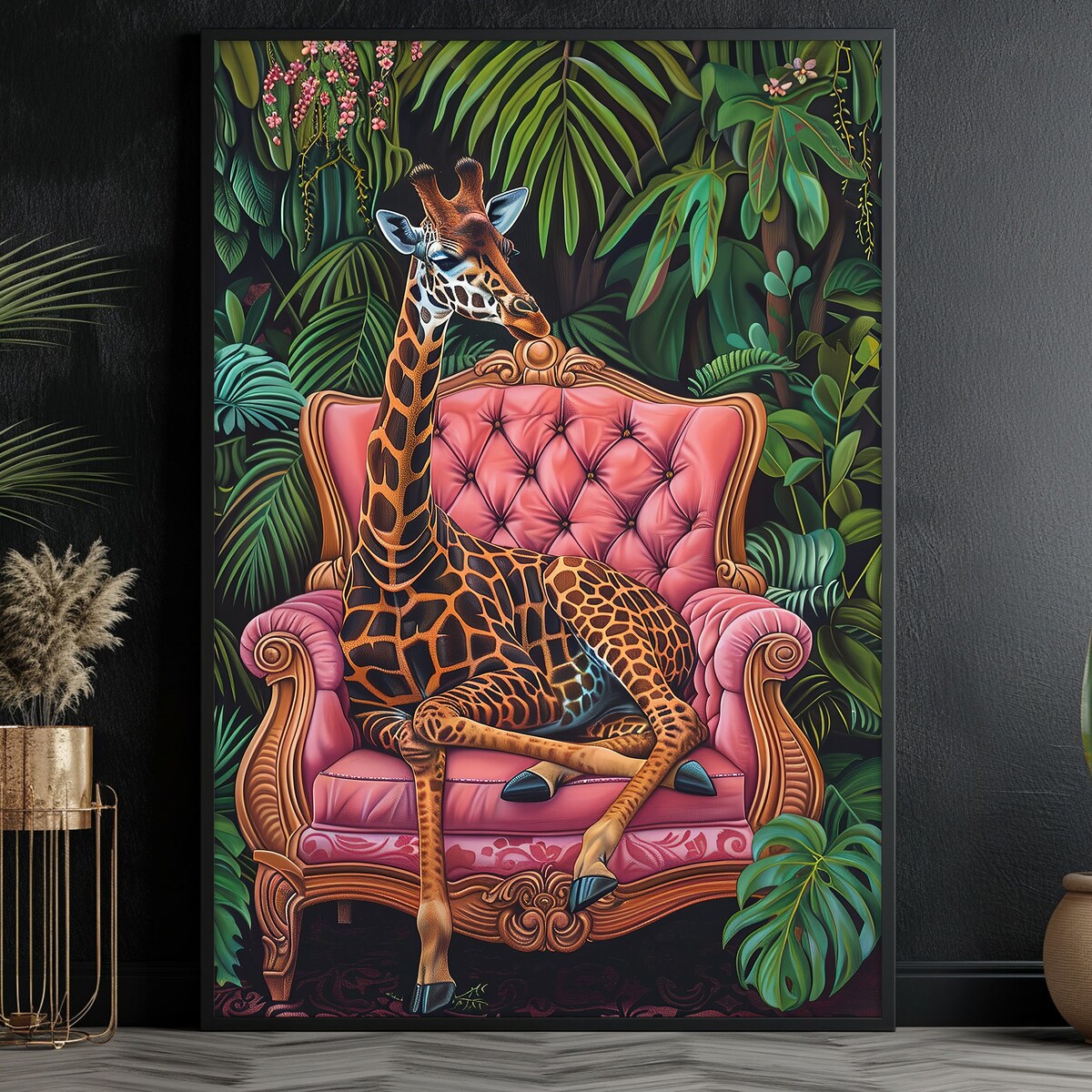 8" x 12" Tropical Giraffe on the Sofa Canvas Print Poster
