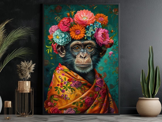 Vintage Monkey Lady Canvas Print: Maximalist Animal Wall Art - Etsy