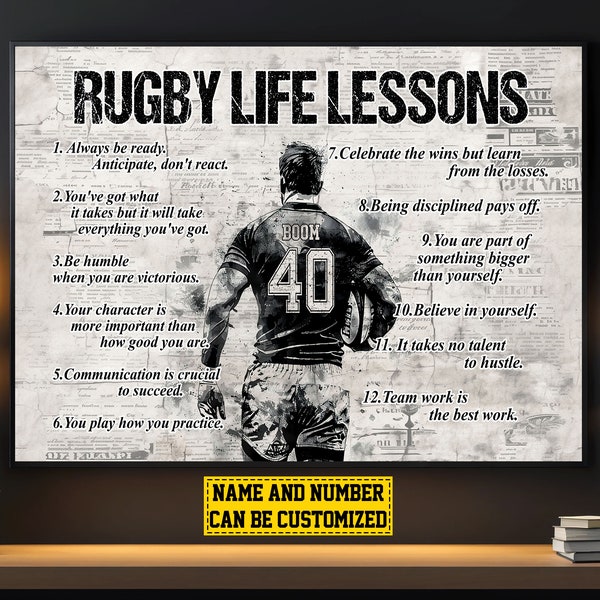 Impression sur toile personnalisée de leçons de vie de rugby, impression d'affiche de rugby, cadeau de rugby pour les garçons hommes