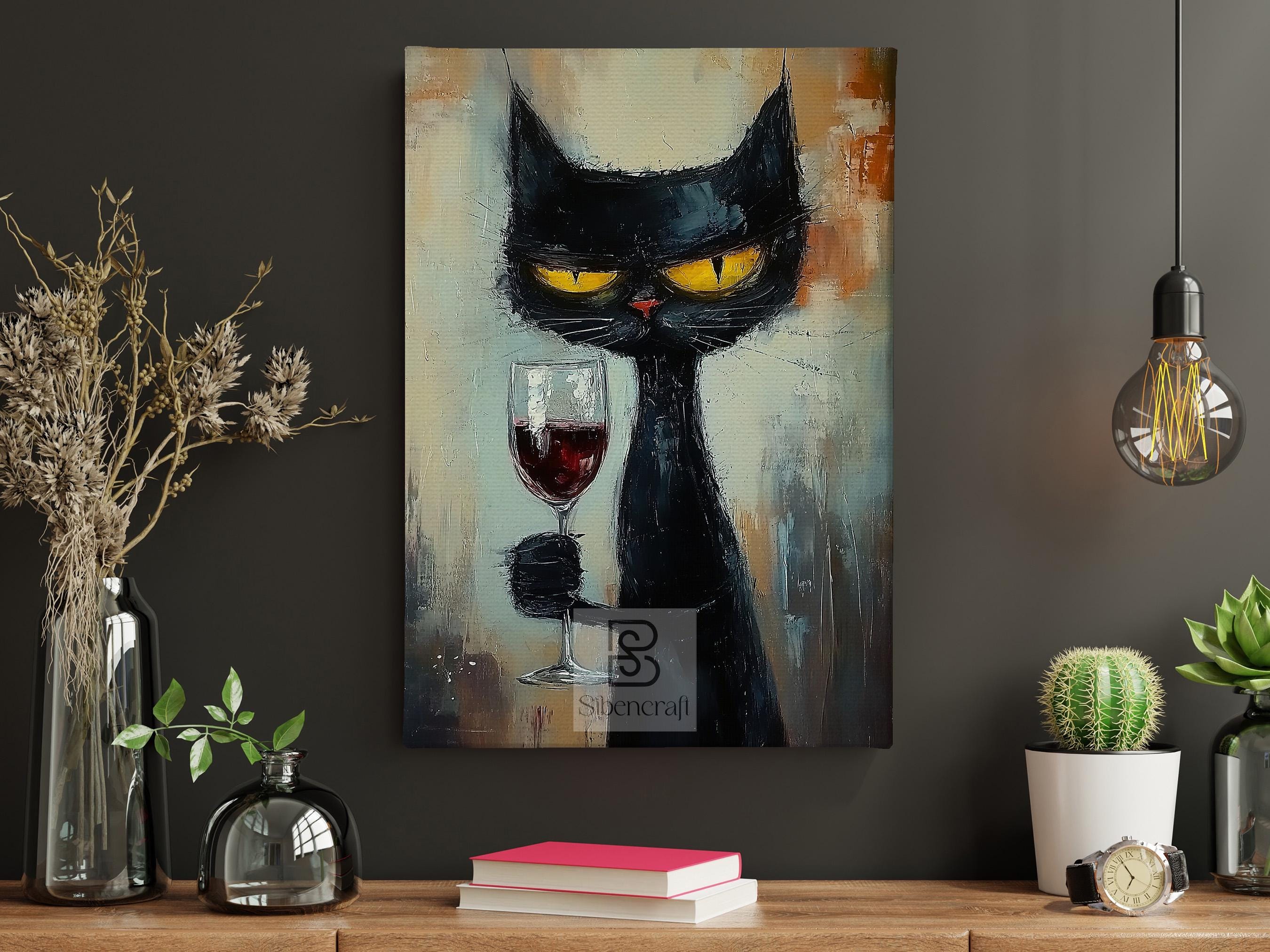 Abstract Black Cat Wine Canvas Print: Classy Cat Wall Art - Etsy