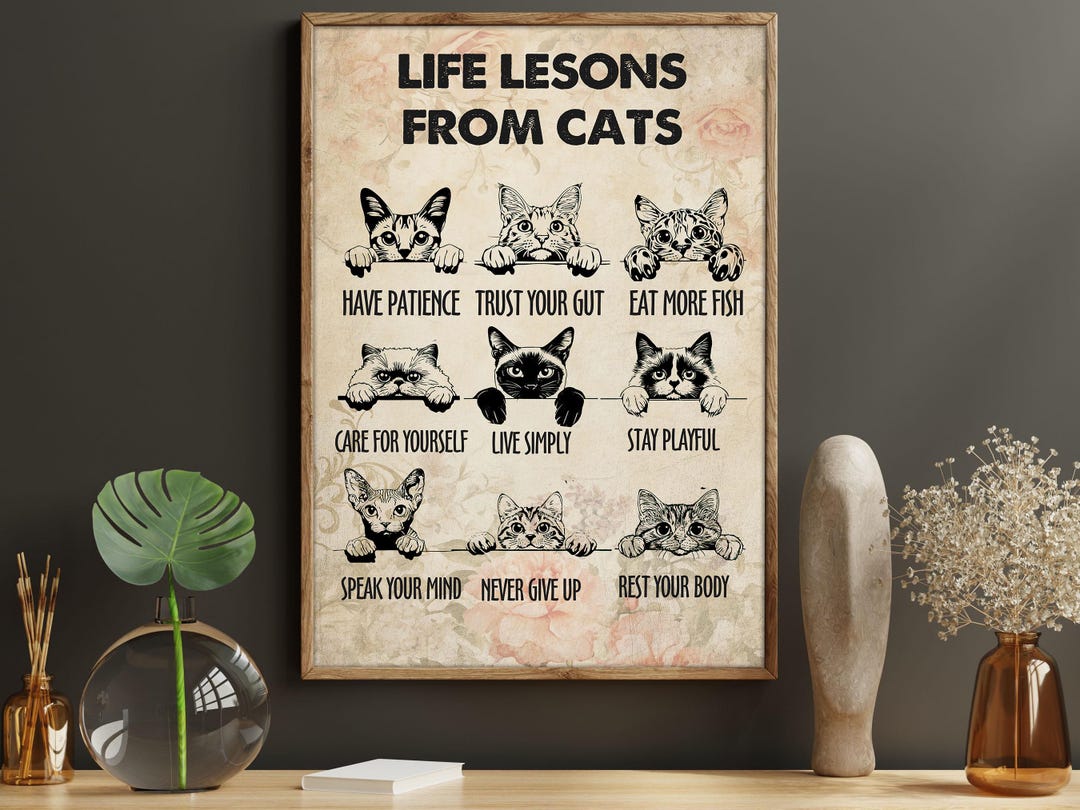 Life Lessons From Cats Poster: Cat Lover Wall Art - Etsy