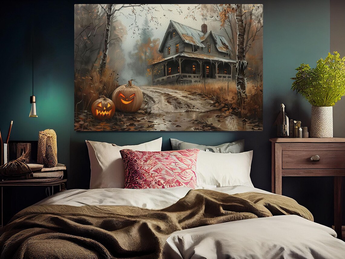 Spooky Haunted House Canvas Print: Halloween Wall Art - Etsy